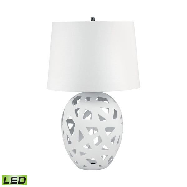 Open Work Bisque Ceramic LED Table Lamp In White