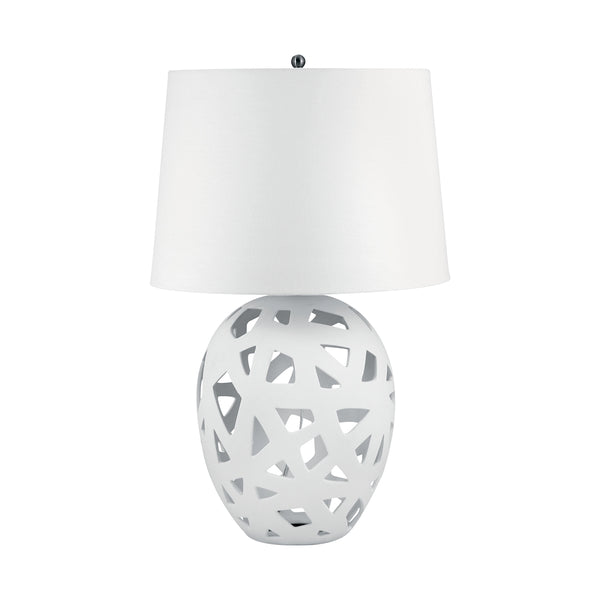 Open Work Bisque Ceramic Table Lamp In White