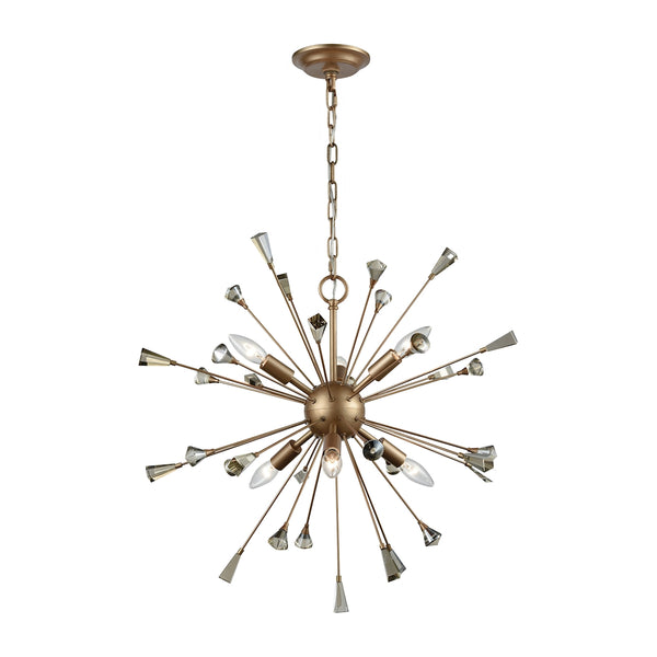 Sprigny 6 Light Chandelier In Matte Gold With Amber Teak Crystal