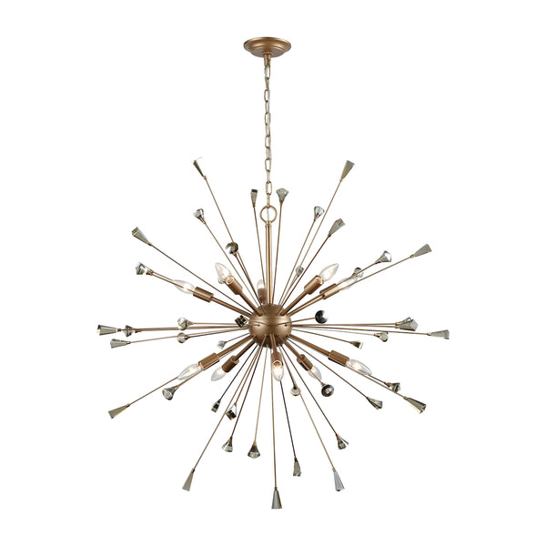 Sprigny 10 Light Chandelier In Matte Gold With Amber Teak Crystal