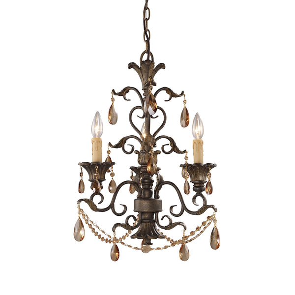 Rochelle 3 Light Chandelier In Weathered Mahogany And Amber Crystal