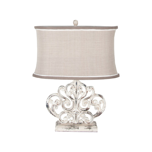Carved Scroll Element Table Lamp In Vintage Bouleau Blanc