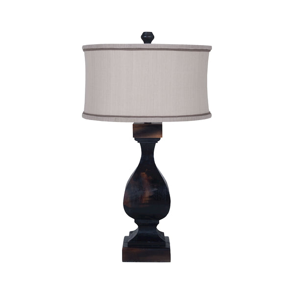 Carved Beacon Table Lamp In Ash Black Stain With Fabric Shade