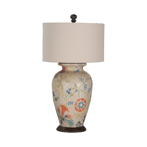 Terra Cotta IV Table Lamp In Antique White With Floral Tile Art