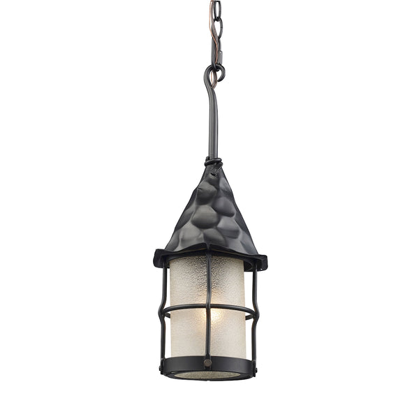 Rustica 1 Light Outdoor Pendant In Matte Black And Scavo Glass