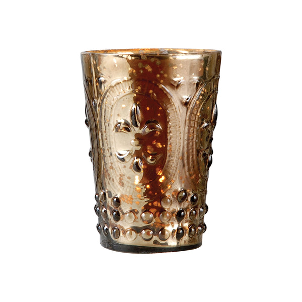 Fleur Embossed Votive In Antique Brown Lustre