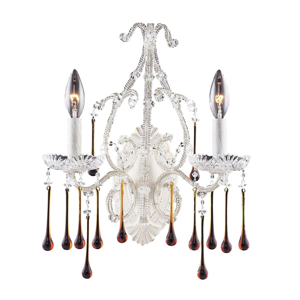 Opulence 2 Light Wall Sconce In Antique White And Amber Crystal