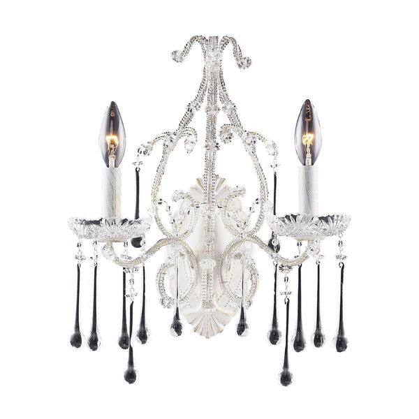 Opulence 2 Light Wall Sconce In Antique White And Clear Crystal