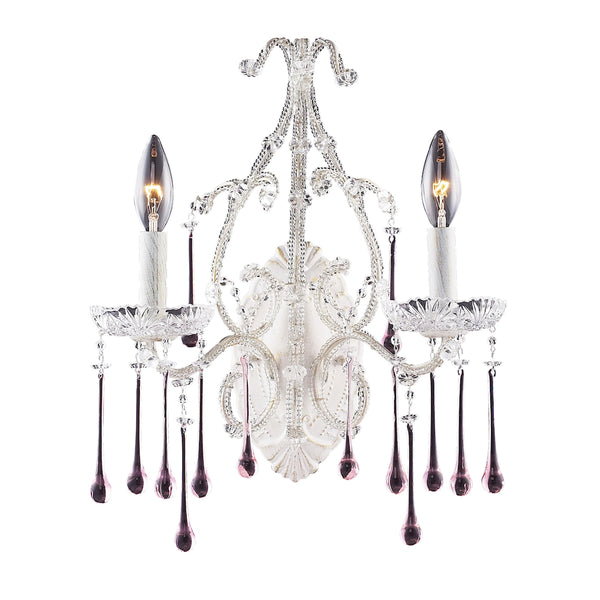 Opulence 2 Light Wall Sconce In Antique White And Rose Crystal