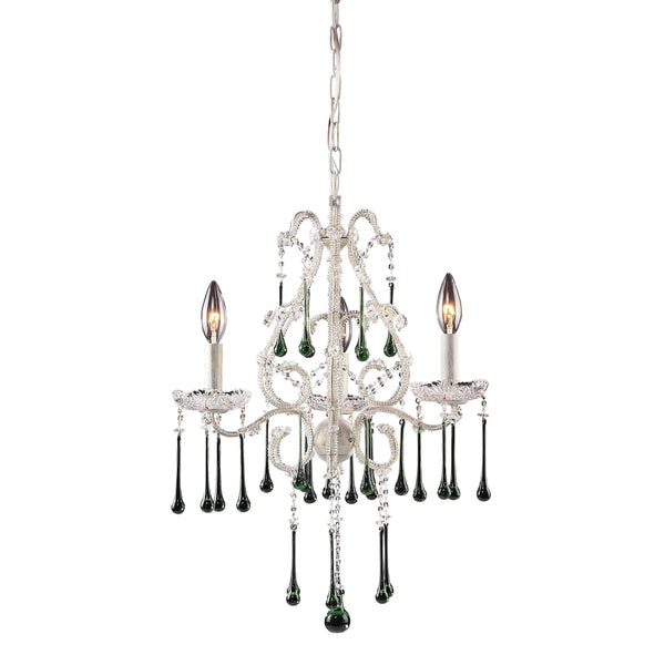 Opulence 3 Light Chandelier In Antique White And Lime Crystal