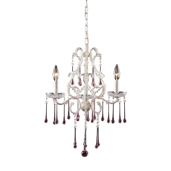 Opulence 3 Light Chandelier In Antique White And Rose Crystal