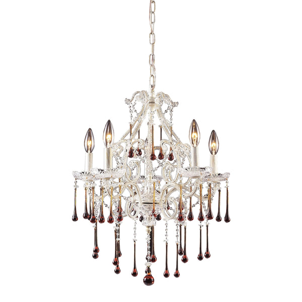 Opulence 5 Light Chandelier In Antique White And Amber Crystal