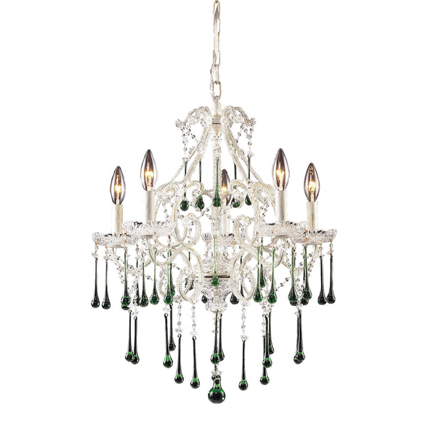 Opulence 5 Light Chandelier In Antique White And Lime Crystal