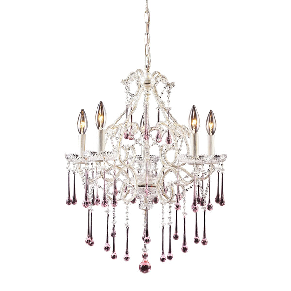 Opulence 5 Light Chandelier In Antique White And Rose Crystal