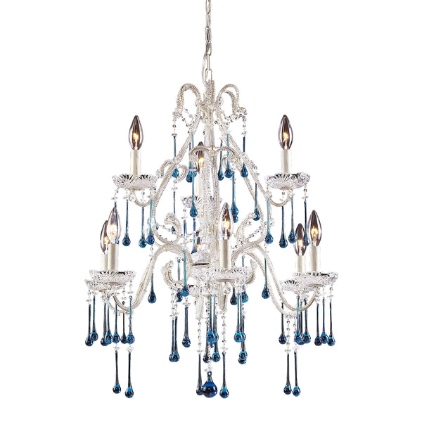 Opulence 9 Light Chandelier In Antique White And Aqua Crystal