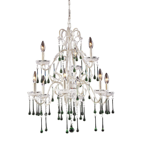 Opulence 9 Light Chandelier In Antique White And Lime Crystal