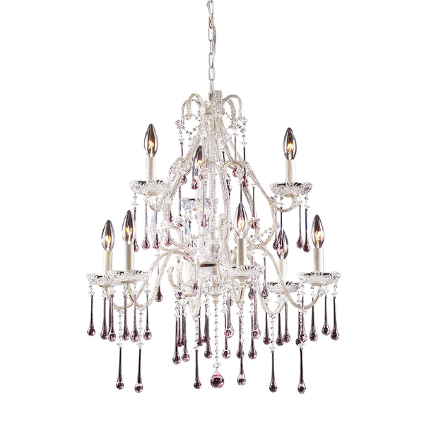 Opulence 9 Light Chandelier In Antique White And Rose Crystal