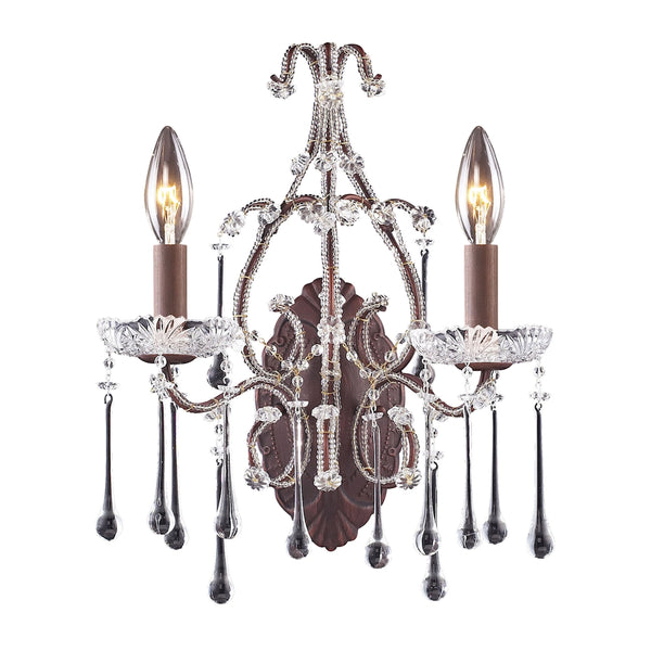 Opulence 2 Light Wall Sconce In Rust And Clear Crystal
