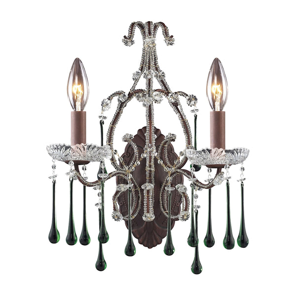 Opulence 2 Light Wall Sconce In Rust And Lime Crystal
