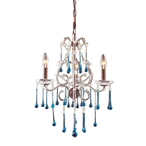 Opulence 3 Light Chandelier In Rust And Aqua Crystal