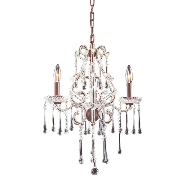 Opulence 3 Light Chandelier In Rust And Clear Crystal