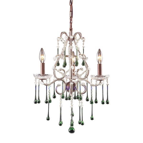 Opulence 3 Light Chandelier In Rust And Lime Crystal