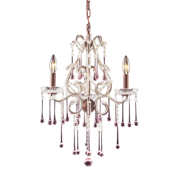 Opulence 3 Light Chandelier In Rust And Rose Crystal