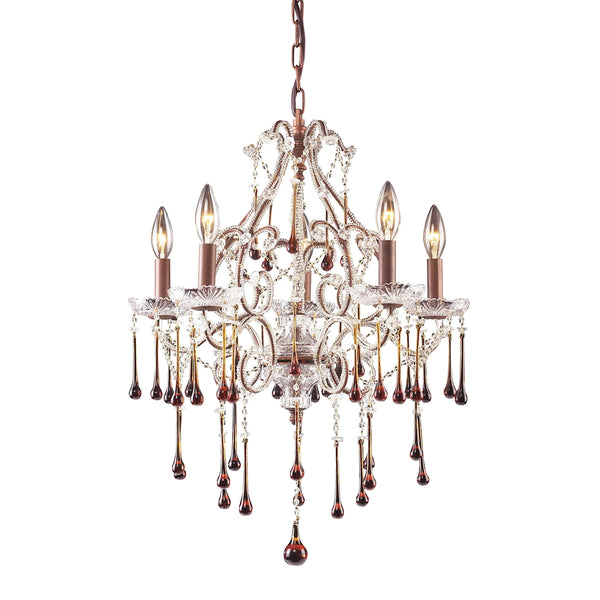 Opulence 5 Light Chandelier In Rust And Amber Crystal