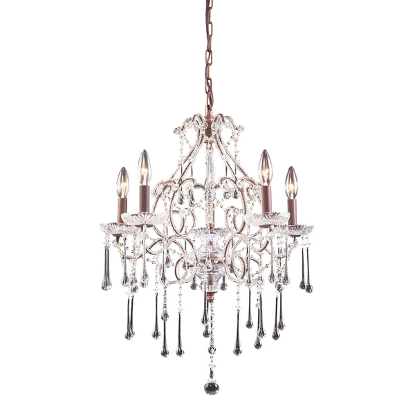 Opulence 5 Light Chandelier In Rust And Clear Crystal
