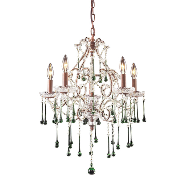 Opulence 5 Light Chandelier In Rust And Lime Crystal
