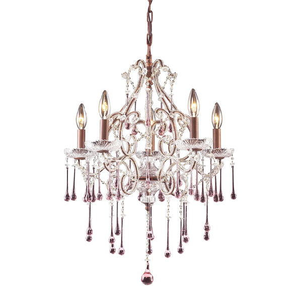 Opulence 5 Light Chandelier In Rust And Rose Crystal