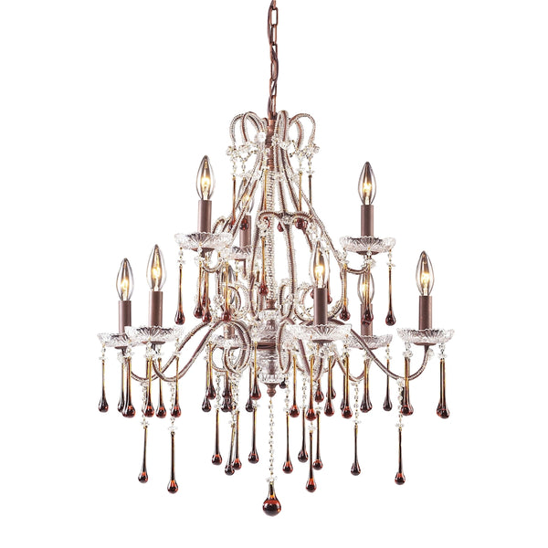Opulence 9 Light Chandelier In Rust And Amber Crystal