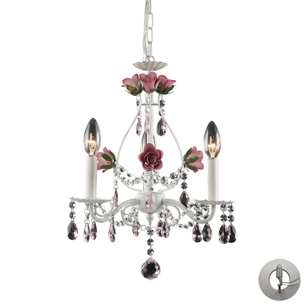 Rosavita 3 Light Chandelier In Antique White And Pink - Includes Recessed Lighting Kit