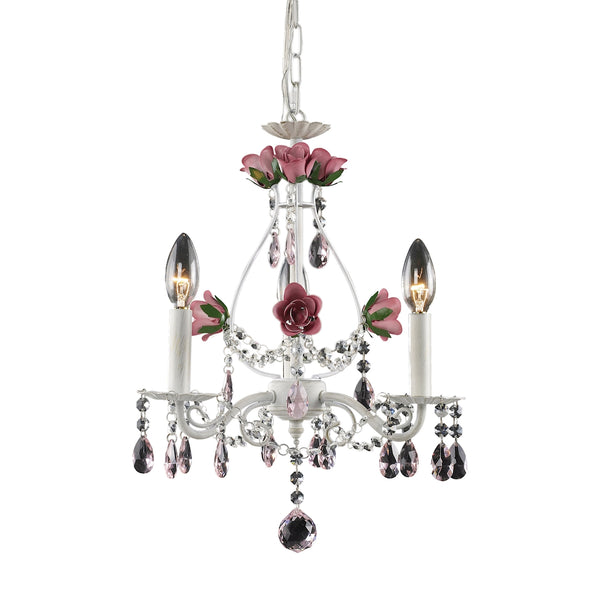 Rosavita 3 Light Chandelier In Antique White And Pink