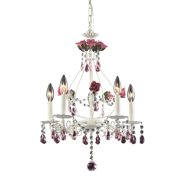 Rosavita 5 Light Chandelier In Antique White And Pink