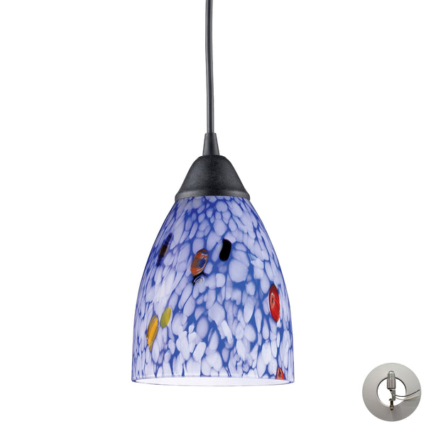 Classico 1 Light Pendant In Dark Rust And Starburst Blue Glass - Includes Recessed Lighting Kit