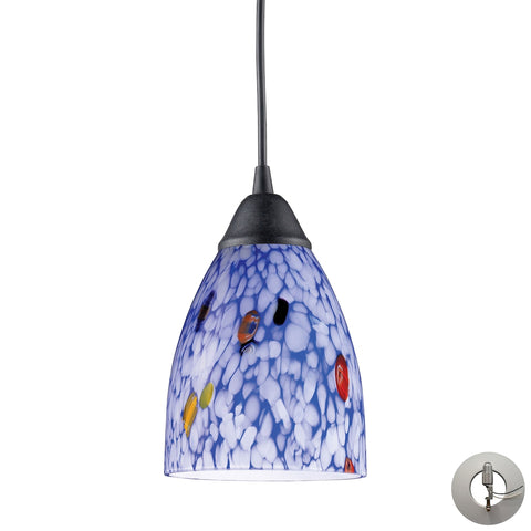 Classico 1 Light Pendant In Dark Rust And Starburst Blue Glass - Includes Recessed Lighting Kit