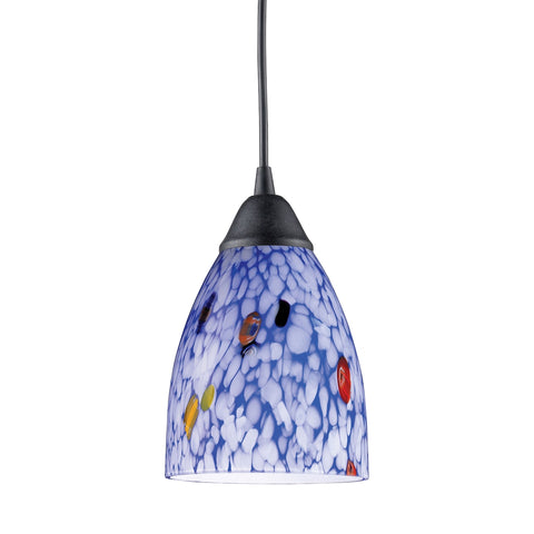Classico 1 Light Pendant In Dark Rust And Starburst Blue Glass
