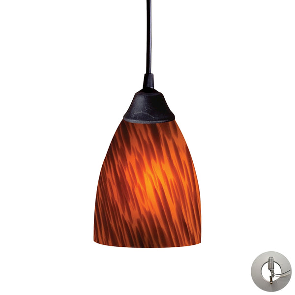 Classico 1 Light Pendant In Dark Rust And Espresso Glass - Includes Recessed Lighting Kit