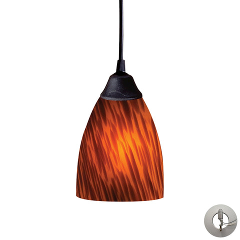 Classico 1 Light Pendant In Dark Rust And Espresso Glass - Includes Recessed Lighting Kit