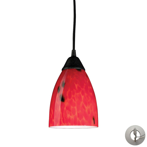 Classico 1 Light Pendant In Dark Rust And Fire Red Glass - Includes Recessed Lighting Kit