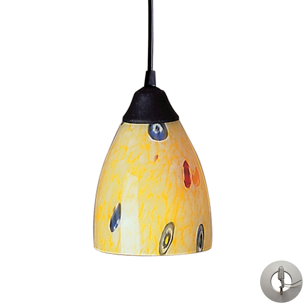 Classico 1 Light Pendant In Dark Rust And Yellow Blaze Glass - Includes Recessed Lighting Kit
