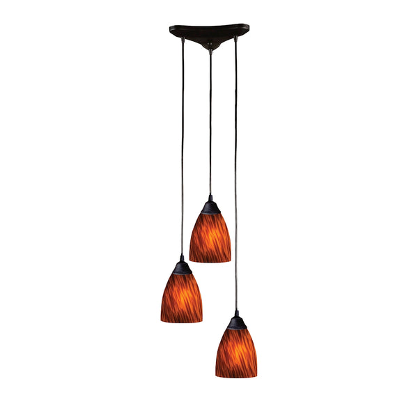 Classico 3 Light Pendant In Dark Rust And Espresso Glass