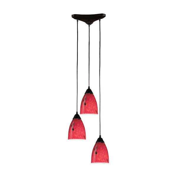 Classico 3 Light Pendant In Dark Rust And Fire Red Glass