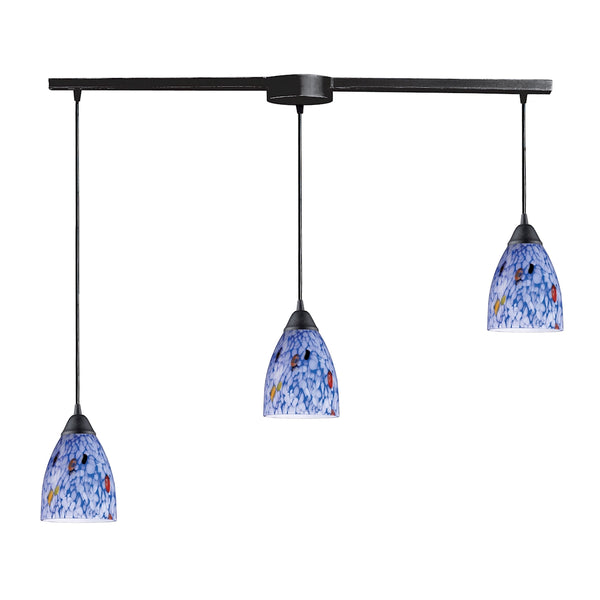 Classico 3 Light Pendant In Dark Rust And Starburst Blue Glass