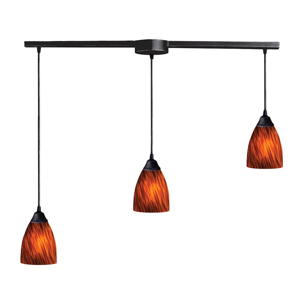 Classico 3 Light Pendant In Dark Rust And Espresso Glass
