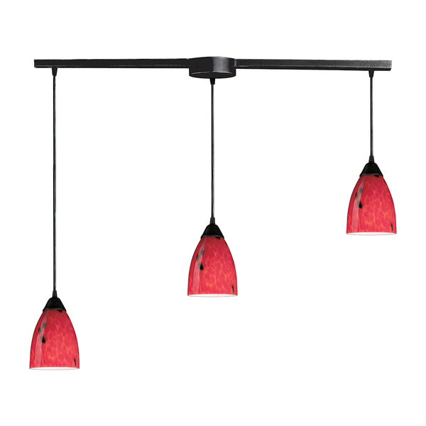 Classico 3 Light Pendant In Dark Rust And Fire Red Glass