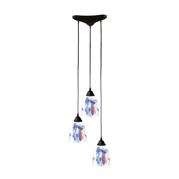 Classico 3 Light Pendant In Dark Rust And Mountain Glass