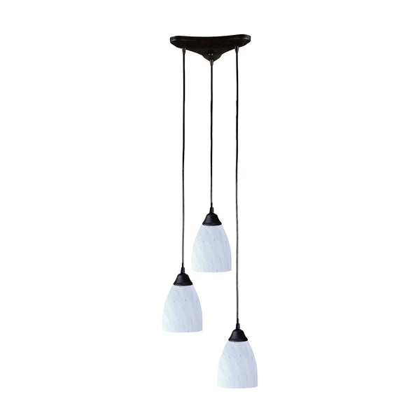 Classico 3 Light Pendant In Dark Rust And Simply White Glass