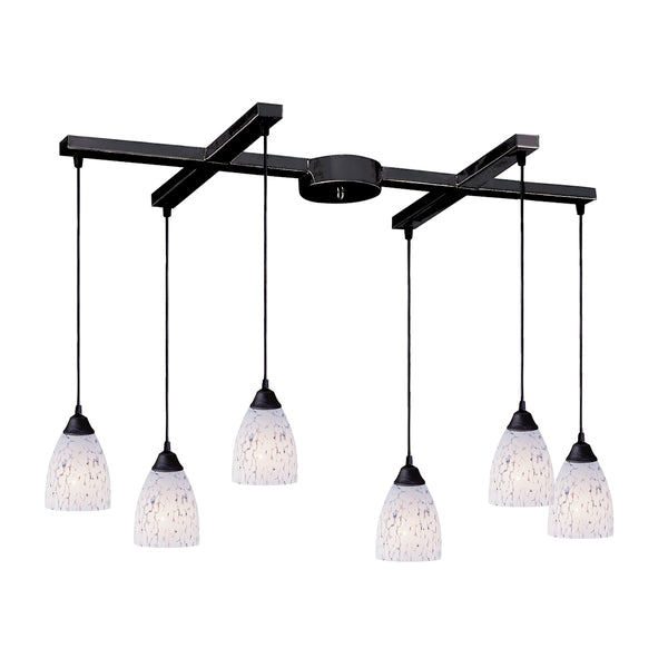 Classico 6 Light Pendant In Dark Rust And Snow White Glass